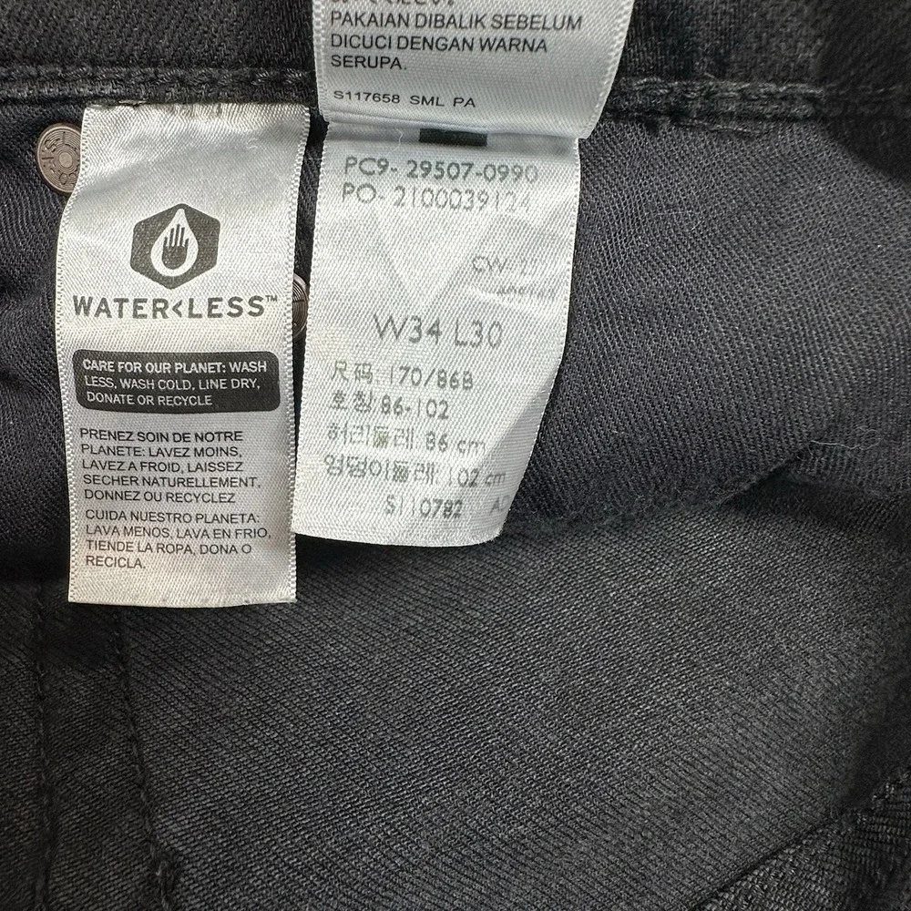 Levi's 502 Men's Premium Jeans 34x30 Black Denim Leather Patch Big E Tag